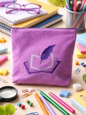 Trousse brodée L'envol  plume littéraire "