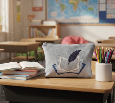 Trousse brodée  L'envol  "l'envol du savoir"