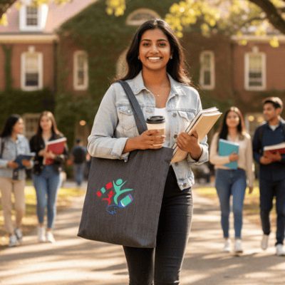 Sac brodé L'envol "l'élan du savoir" et sa trousse