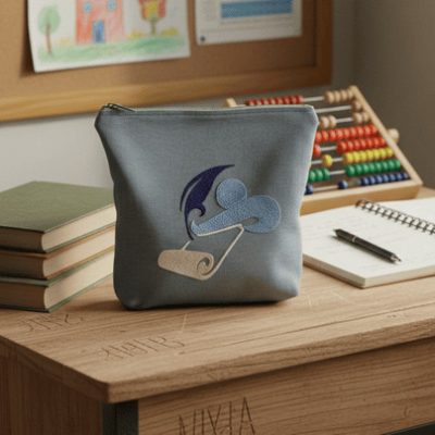 trousse brodée  L'envol "plume d'azur"