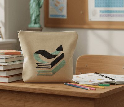 trousse brodée  L'envol   "le sommet du savoir"