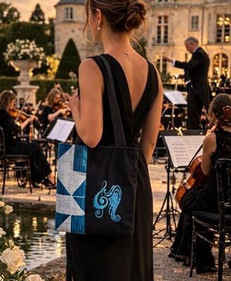 Sac brodé music "L'Écho des Grands Maîtres" et sa trousse