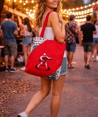 Sac brodé music "Tempo Écarlate" et sa trousse