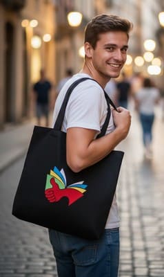 Sac brodé L'envol empreinte du savoir et sa trousse