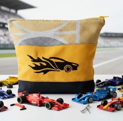 Trousse brodée auto "Plein Gaz"