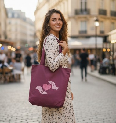 Sac  brodé cœur "Étreinte Céleste"