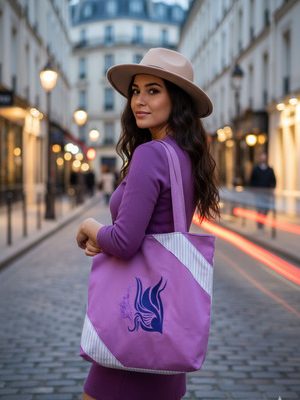 sac brodé femme  "L'Oiseau de l'Âme" et sa trousse