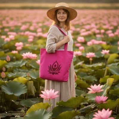 Sac brodé fleur "Sérénité de Lotus" et sa trousse