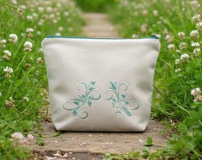 Trousse brodée fleur "Sillage Azuré"