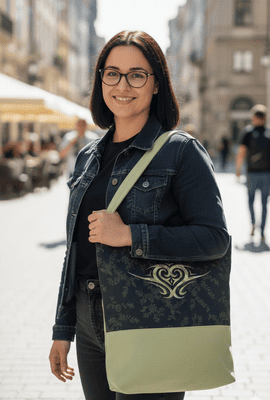 Sac brodé arabesque Écho-Vert et sa trousse