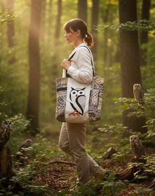 Sac brodé chouette L'Envol de Sagesse