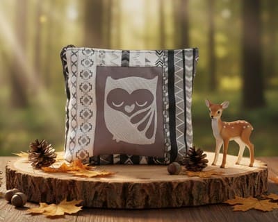 Trousse brodée chouette Totem des Bois