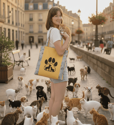 Sac brodé chat chien "Les Complices" et sa trousse