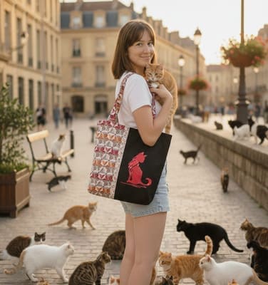 sac brodé chat Silhouette Féline
