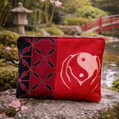 Trousse brodée Yin  Yang "Le Souffle du Cœur"