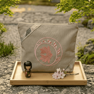 Trousse brodée Ying Yang "L'Éveil du Lotus"